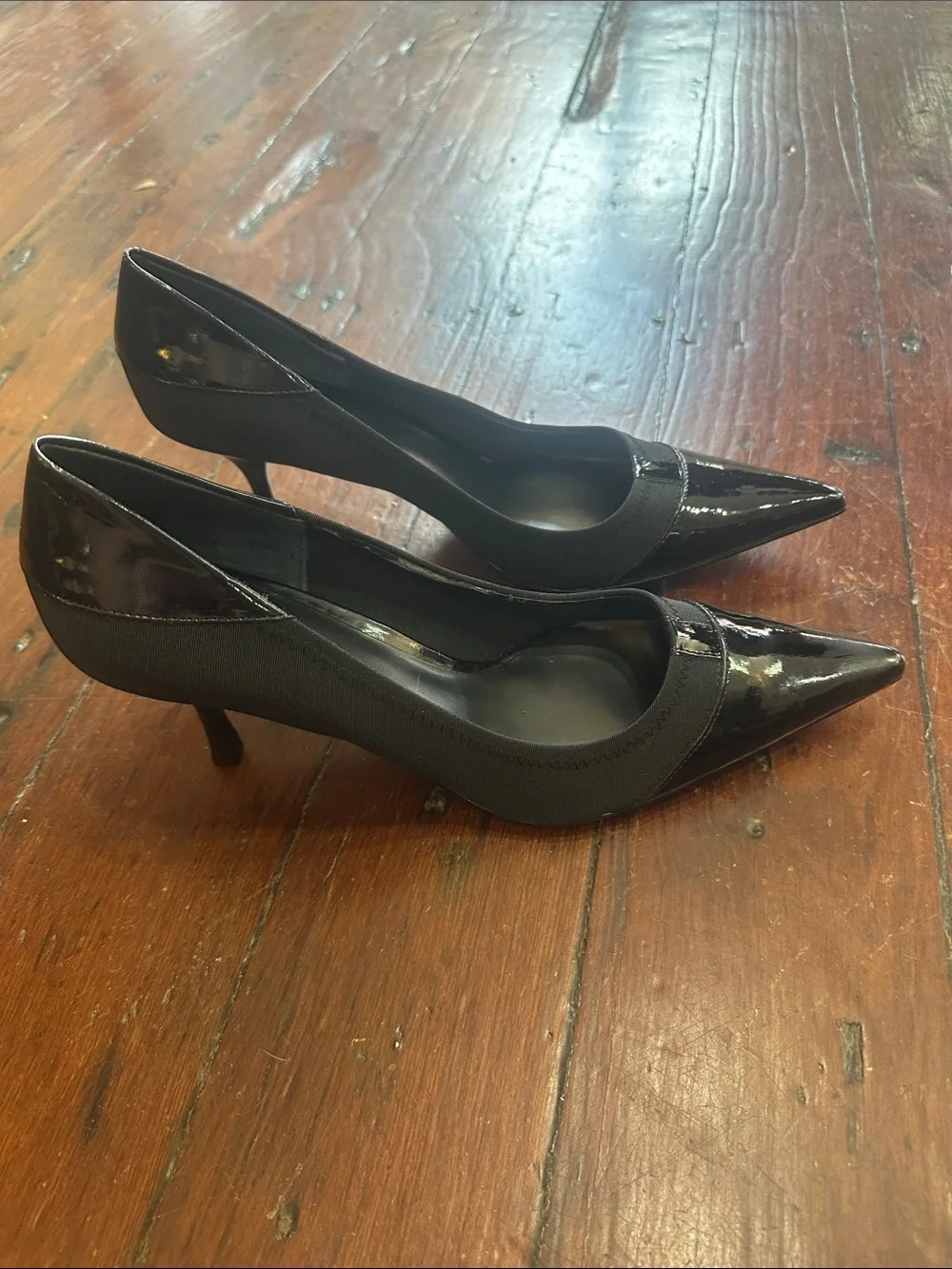 Nine West Black Patent and Fabric Pointed Toe Heels Never Worn